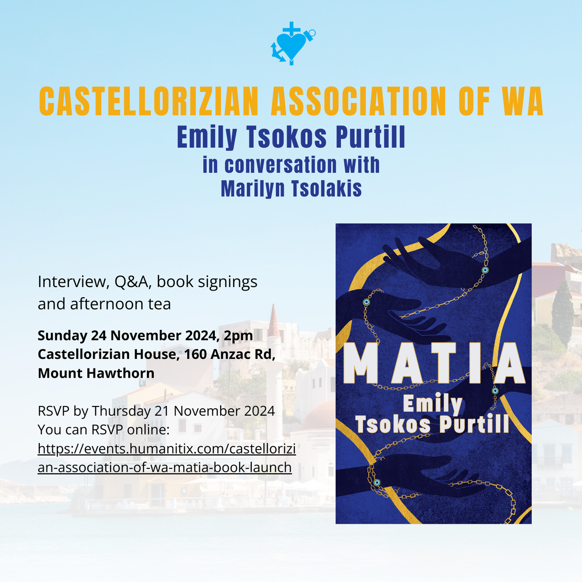 MATIA - The Castellorizian Association of WA - In conversation with Marilyn Tsolakis & afternoon tea - Sunday 24 November 2024